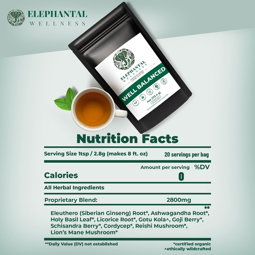 Elephantal Wellness Ashwagandha herbs closeup for stress-adaptogenic support