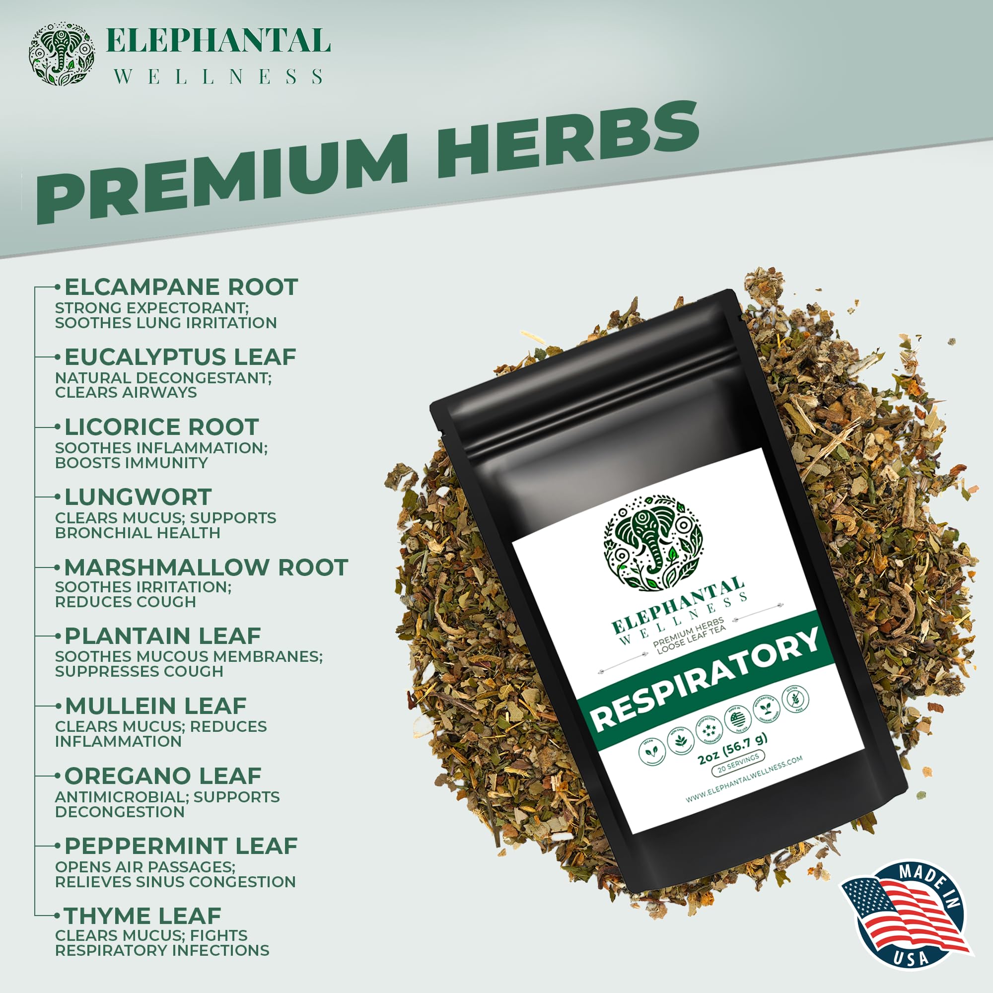 Elephantal Wellness Brewing cup steam showing eucalyptus and peppermint aroma
