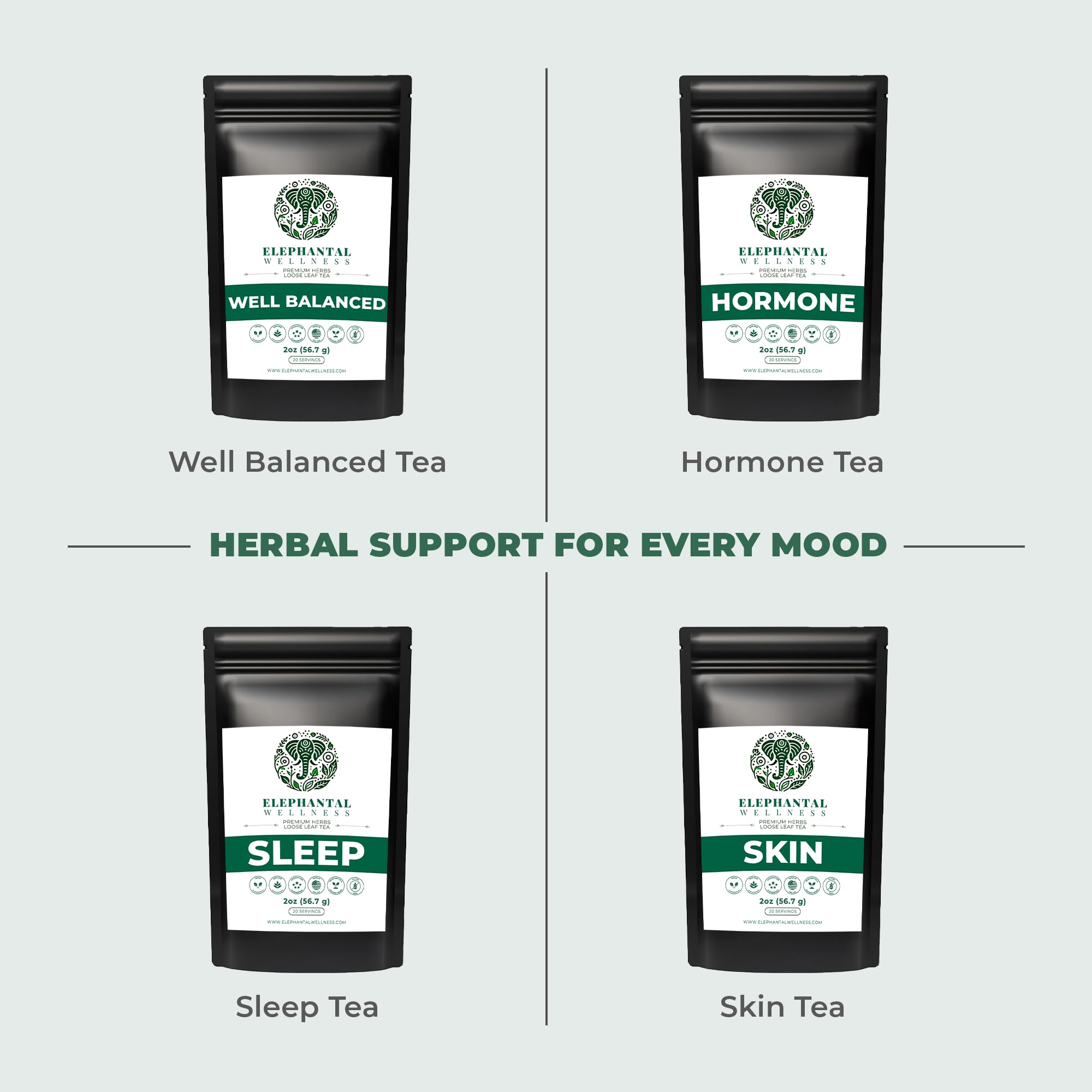 Elephantal Wellness dried herb blend, ready for a calming detox moment.