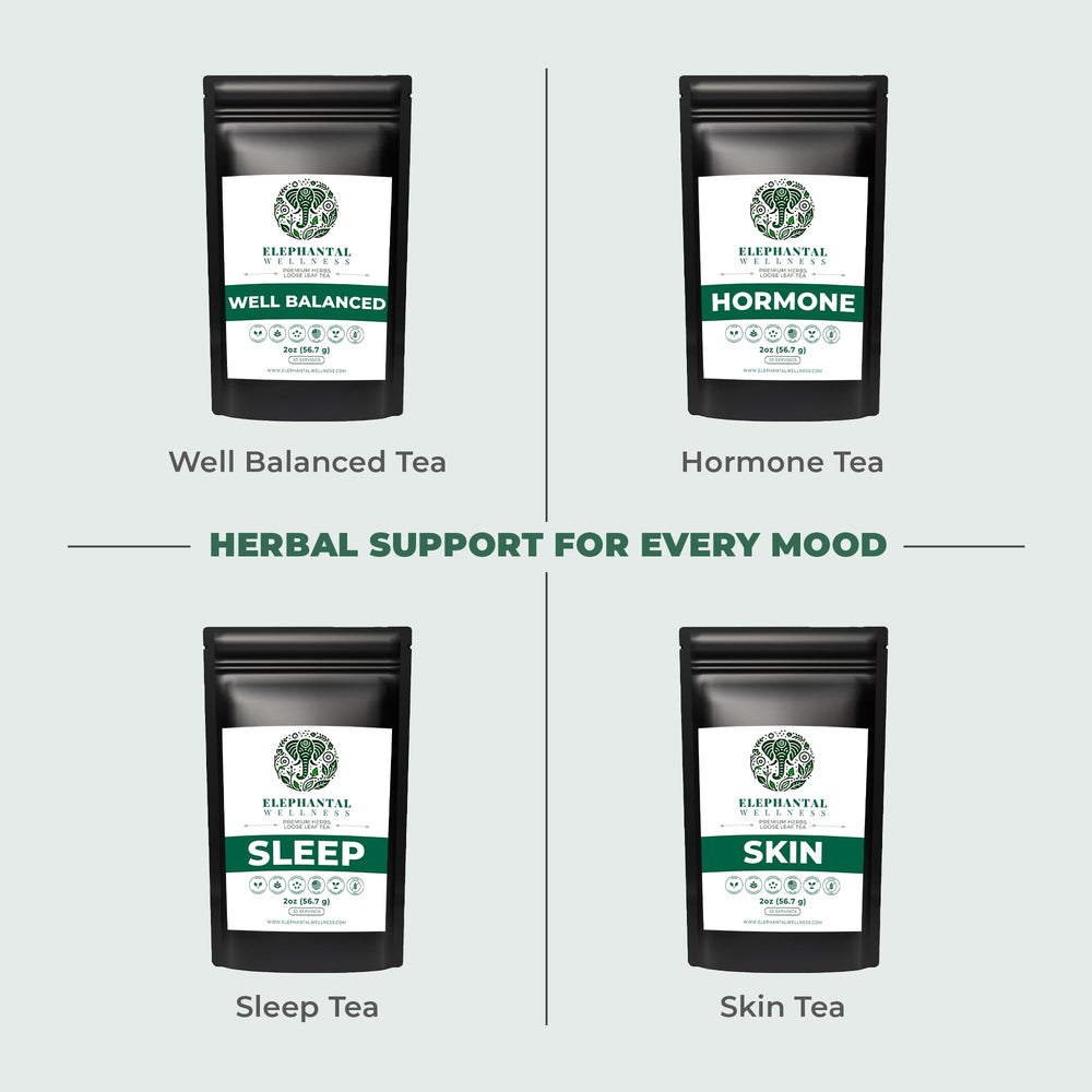 Elephantal Wellness dried herb blend, ready for a calming detox moment.