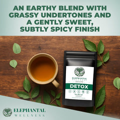 Elephantal Wellness milk thistle and dandelion blend, highlighting liver-supporting herbs.