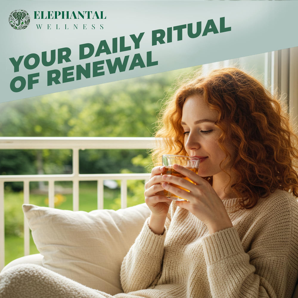 Elephantal Wellness detox tea brew spill with inviting aroma ready for morning.