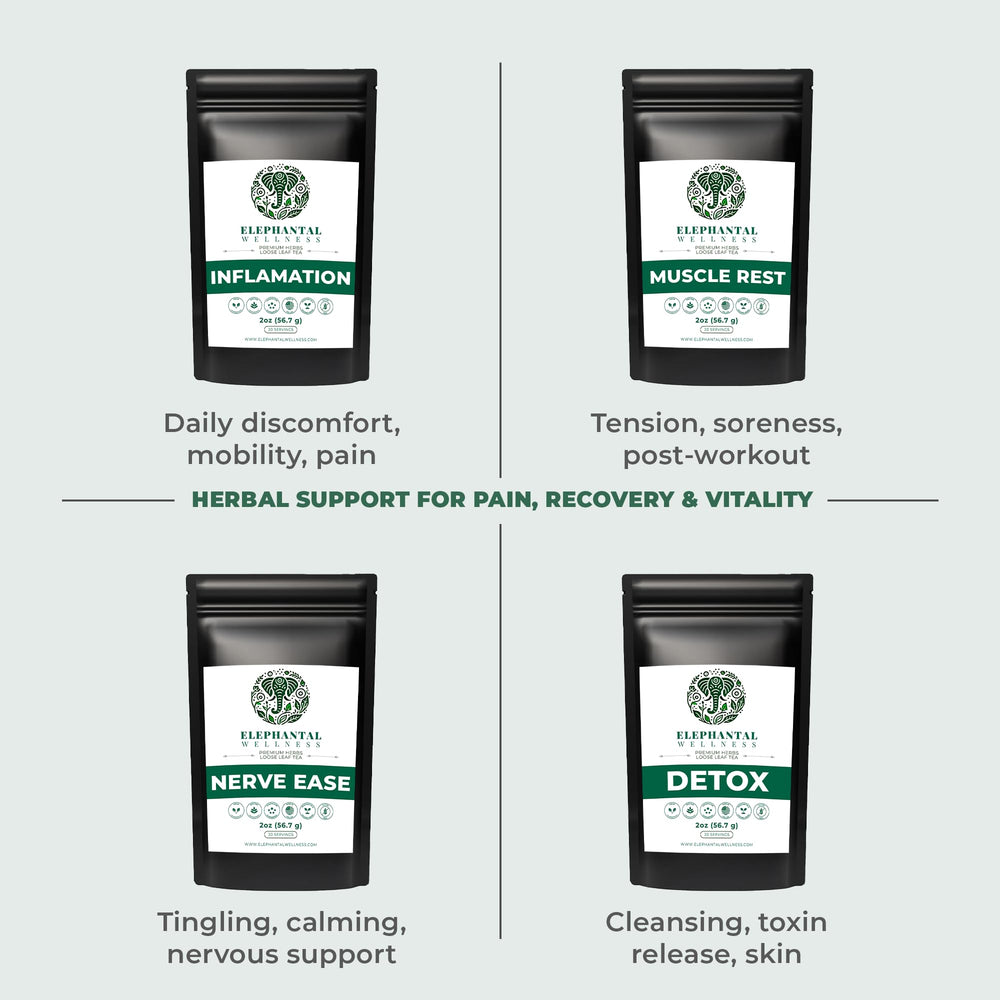 Elephantal Wellness packaging highlights natural ingredients for brewing.