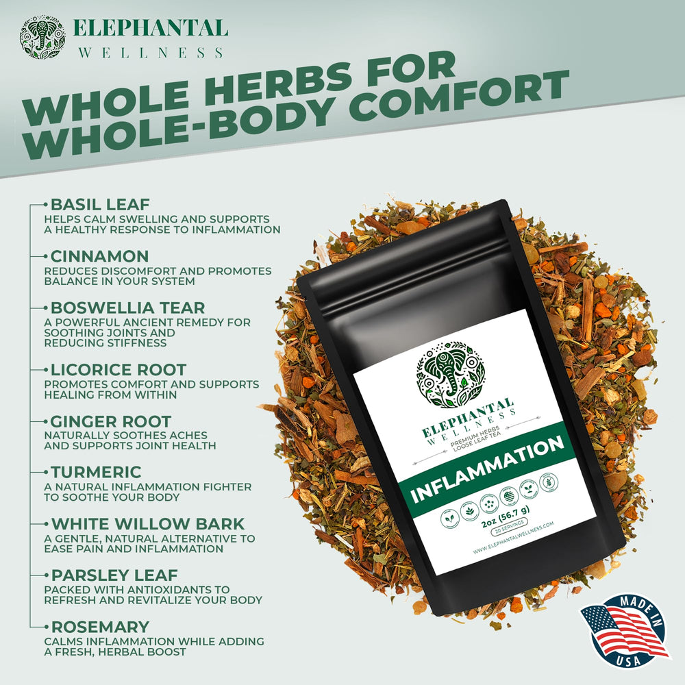 Elephantal Wellness white willow bark ginger tea for tension relief.