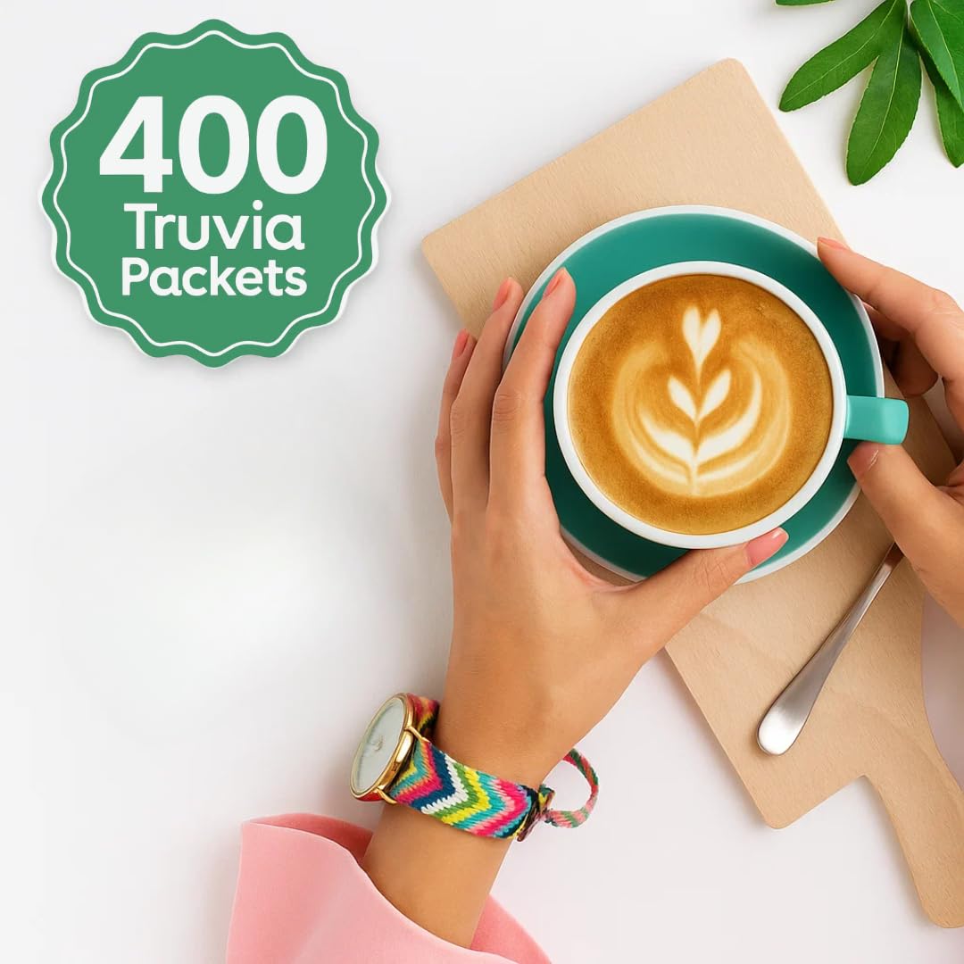 ELI&VAL Truvia packets dissolve instantly in hot coffee.