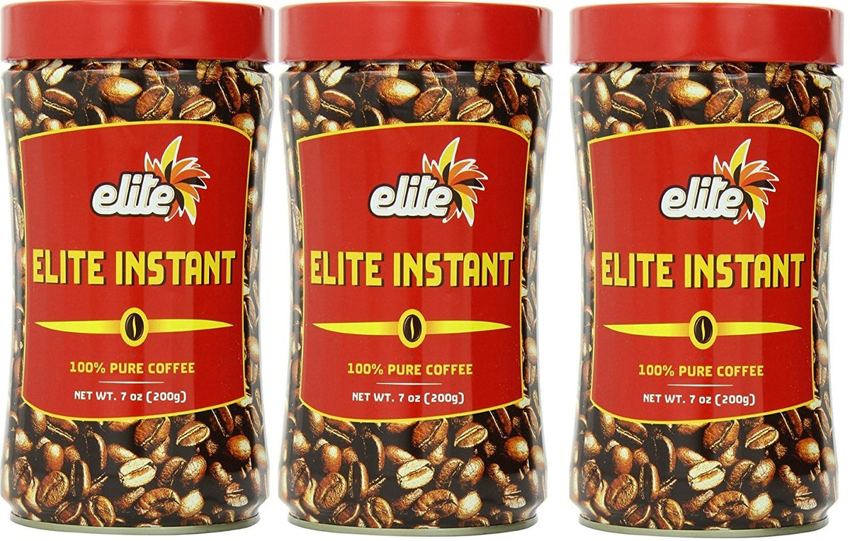 Elite Instant Coffee 7-oz 3-pack front view with rich aroma