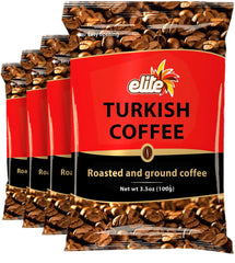 ELITE Turkish Coffee 3.5oz 4-pack ready for authentic Turkish brew at home.