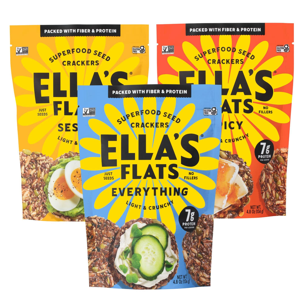 ELLA'S FLATS All Seed Savory Crisp Sesame – gluten-free crunch for on-the-go energy.