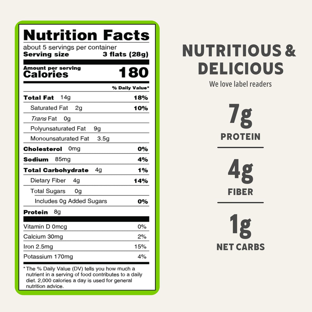 Close-up texture of crackers highlighting seed-forward crunch and simple ingredients