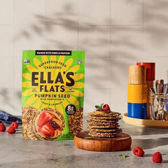 Gluten-free Ella's Flats packaging emphasizing all-seed snack quality