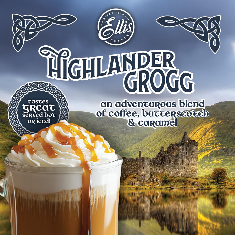 Ellis Coffee Highlander Grogg Keurig-compatible pods for fast, flavorful pauses.