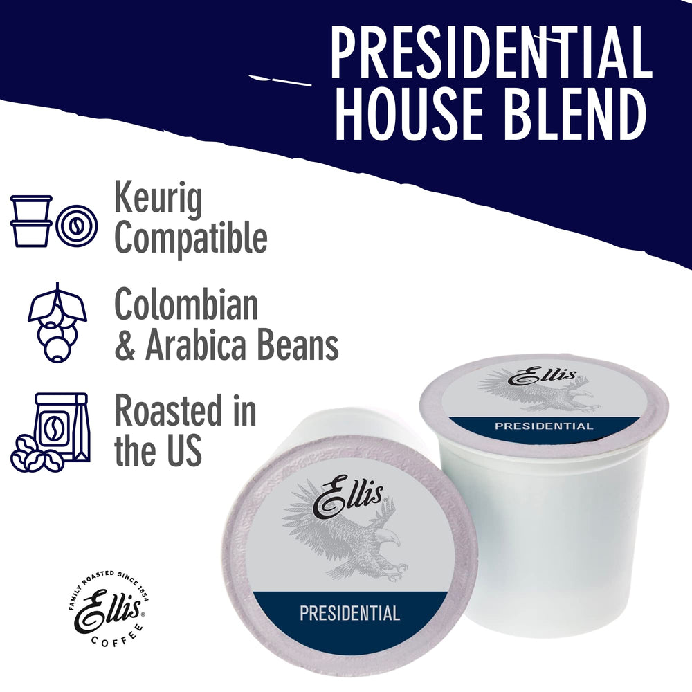 Ellis Coffee Presidential Light Roast pods held in hand for on-the-go use