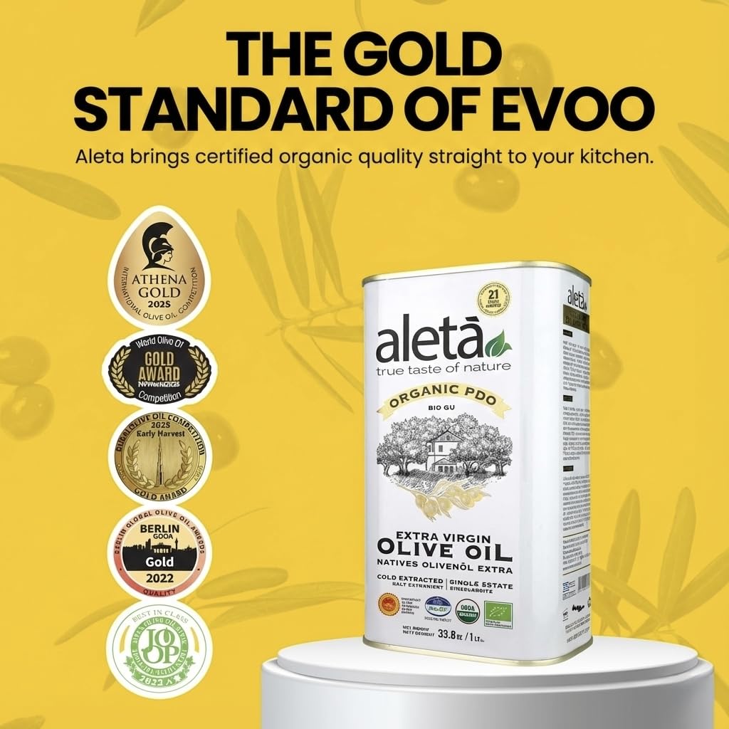 Ellora Farms Aleta olive oil tin on shelf—store in cool dark place.