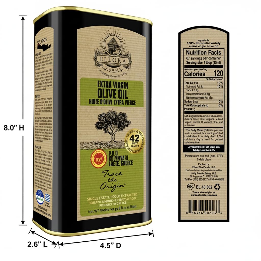 Ellora Farms olive oil bottle for bread dipping with rich flavor.