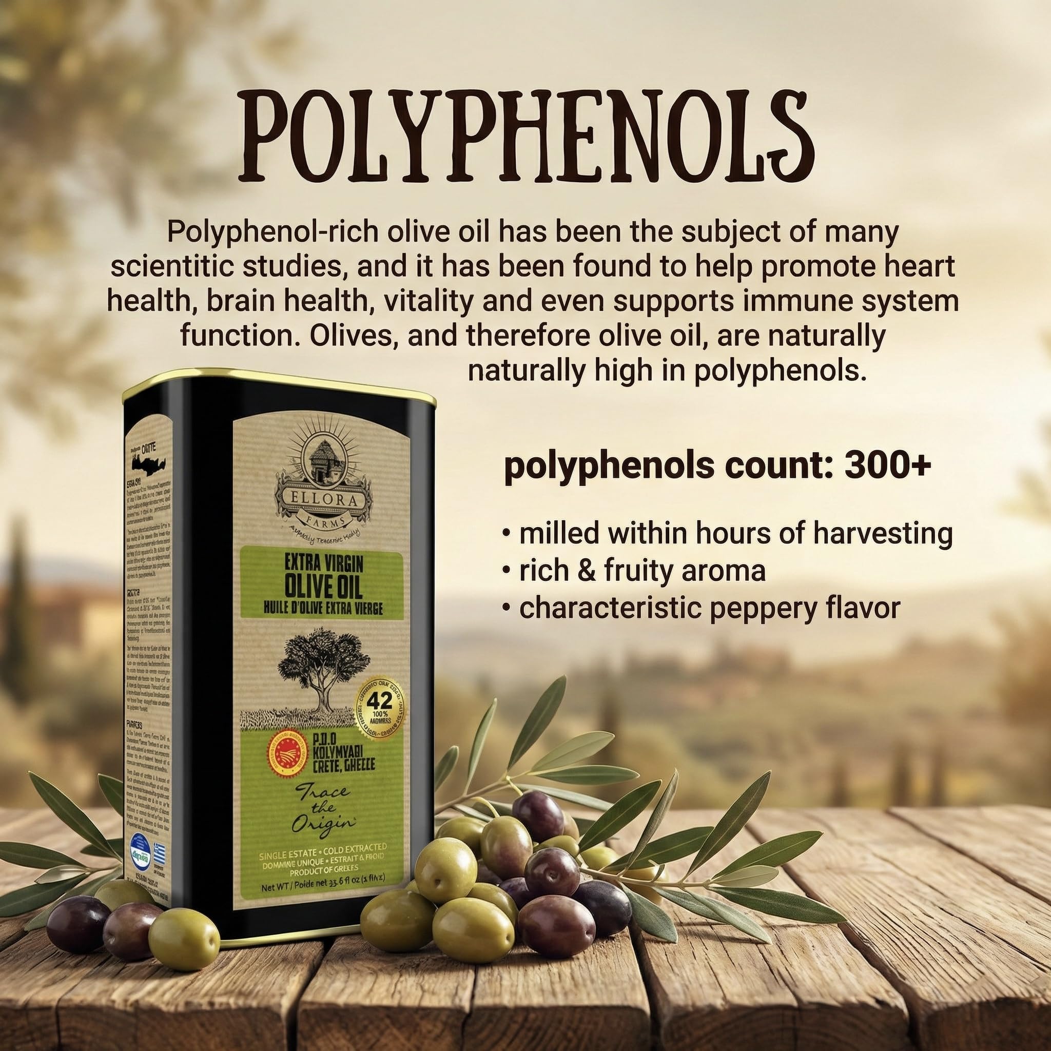 Ellora Farms olive oil pouring shot for versatile cooking preparation.