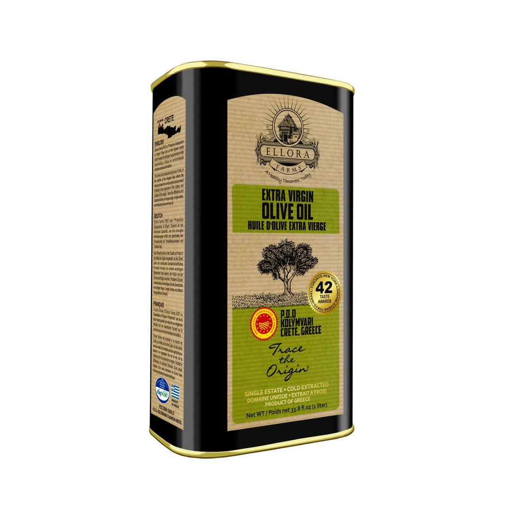 Ellora Farms olive oil bottle being poured for everyday cooking.