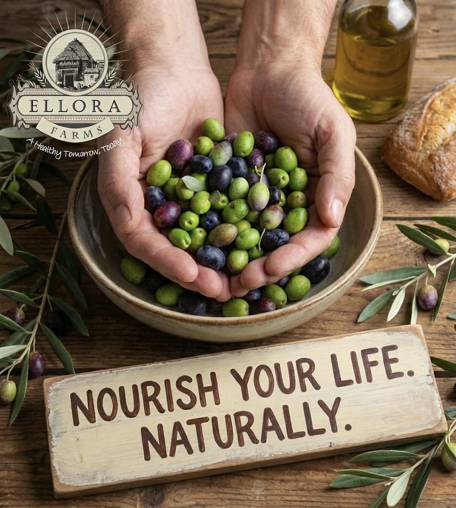 Ellora Farms olive oil drizzled over salad for vibrant flavor.