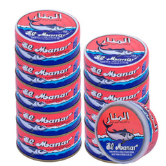 El Manar solid tuna in olive oil can front view, rich omega-3 for quick meals.