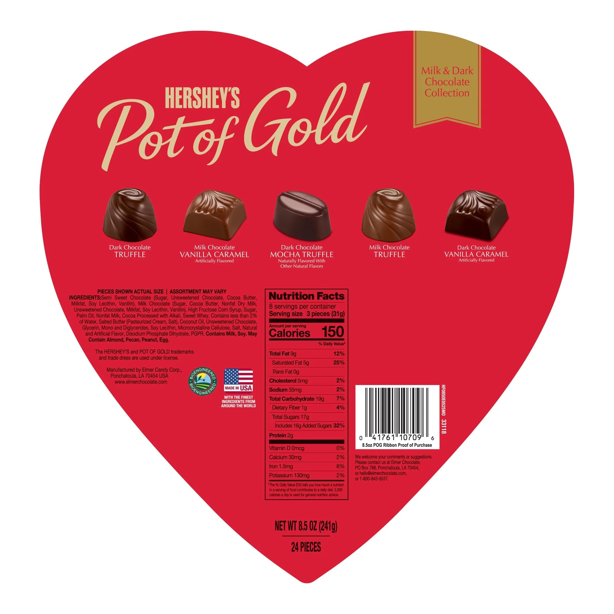 Elmer Chocolate Pot of Gold Heart, milk and dark variety offering smooth, indulgent flavors