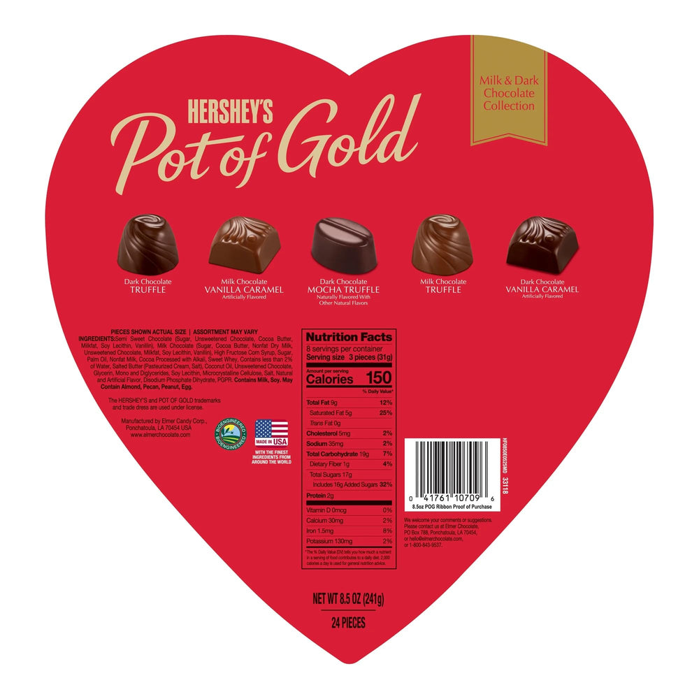 Elmer Chocolate Pot of Gold Heart, milk and dark variety offering smooth, indulgent flavors