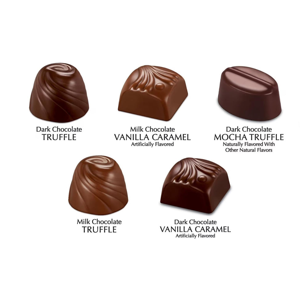 Elmer Chocolate selection of caramels, cremes, and nuts for variety.