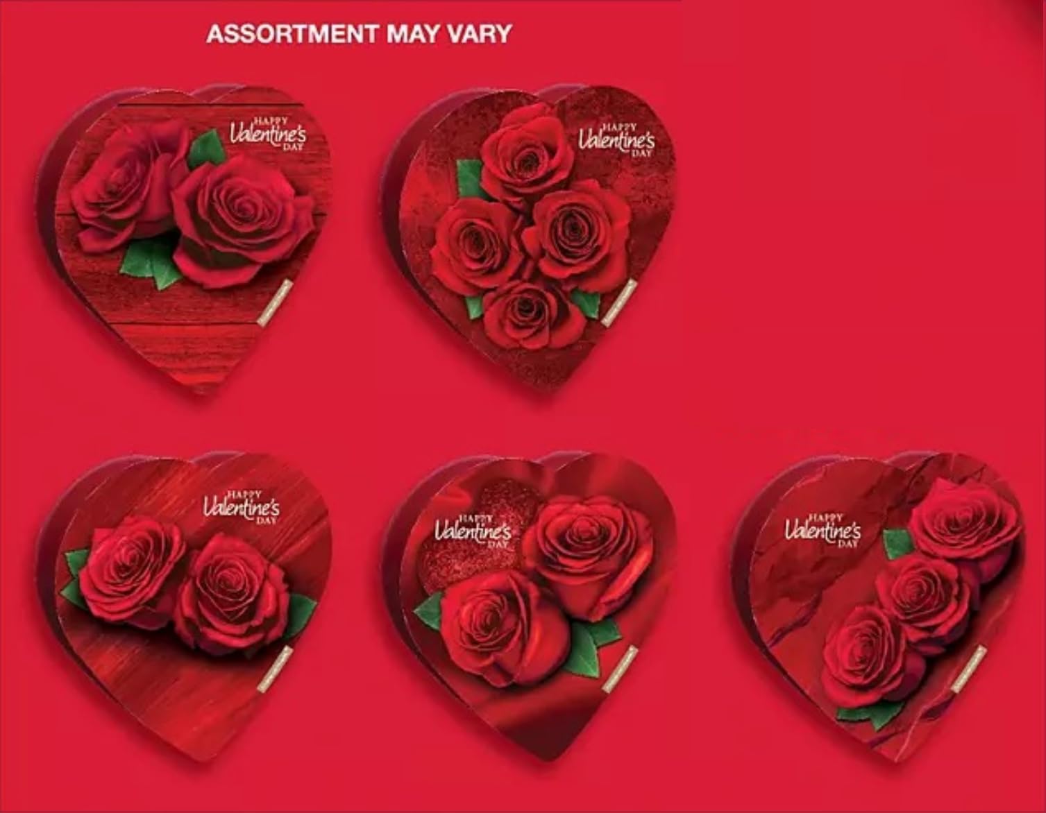 Inside view shows assorted chocolates arranged in a heart shape for sharing.
