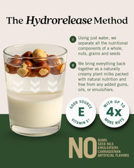 Hazelnut milk splash into oatmeal bowl for a rich, plant-based breakfast
