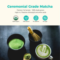 Emerail plateau matcha powder close-up showing smooth texture and vibrant color