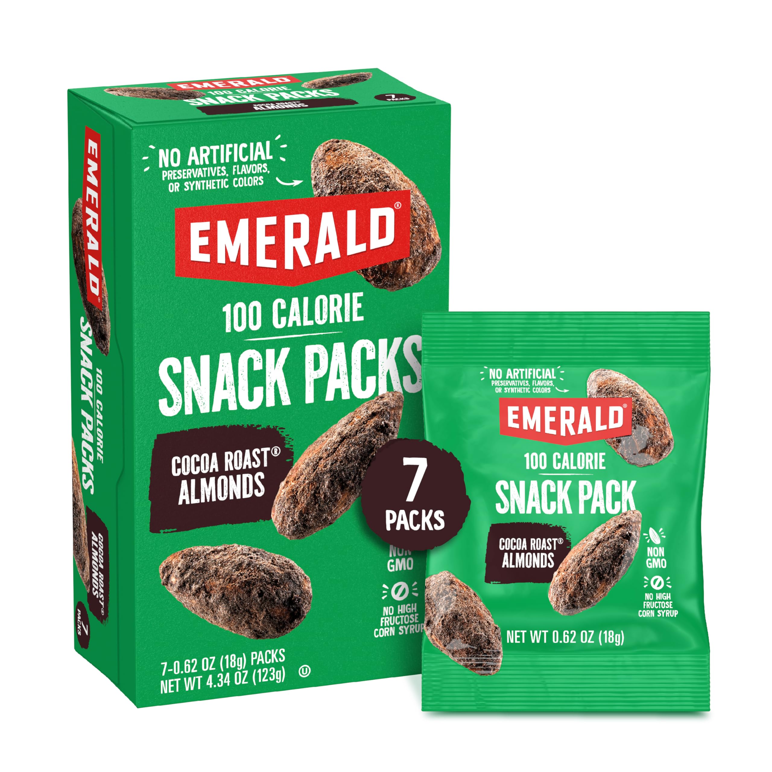 Emerald Cocoa Roast Almonds in a 7-count pack for easy on-the-go snacking
