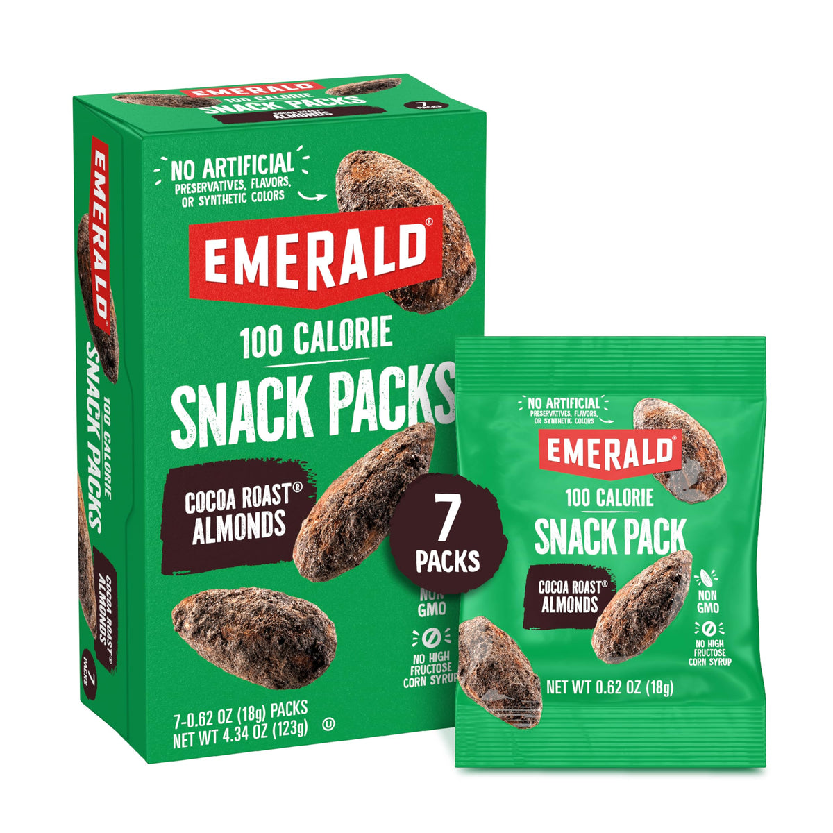 Emerald Cocoa Roast Almonds in a 7-count pack for easy on-the-go snacking