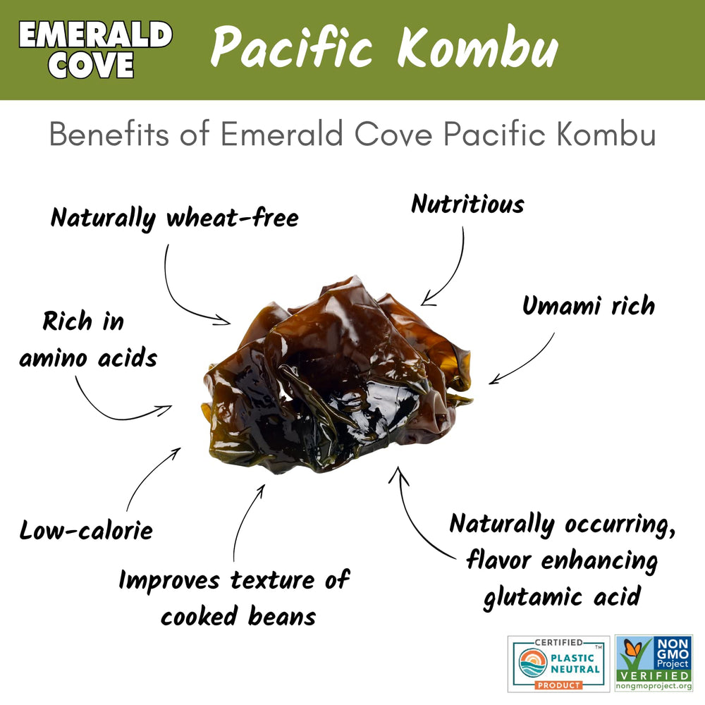 Emerald Cove Pacific Kombu strips close-up showing rich texture for flavorful broths.