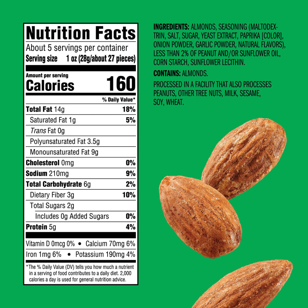 Emerald Dry Roasted Almonds bag front, ready-to-eat protein snack.