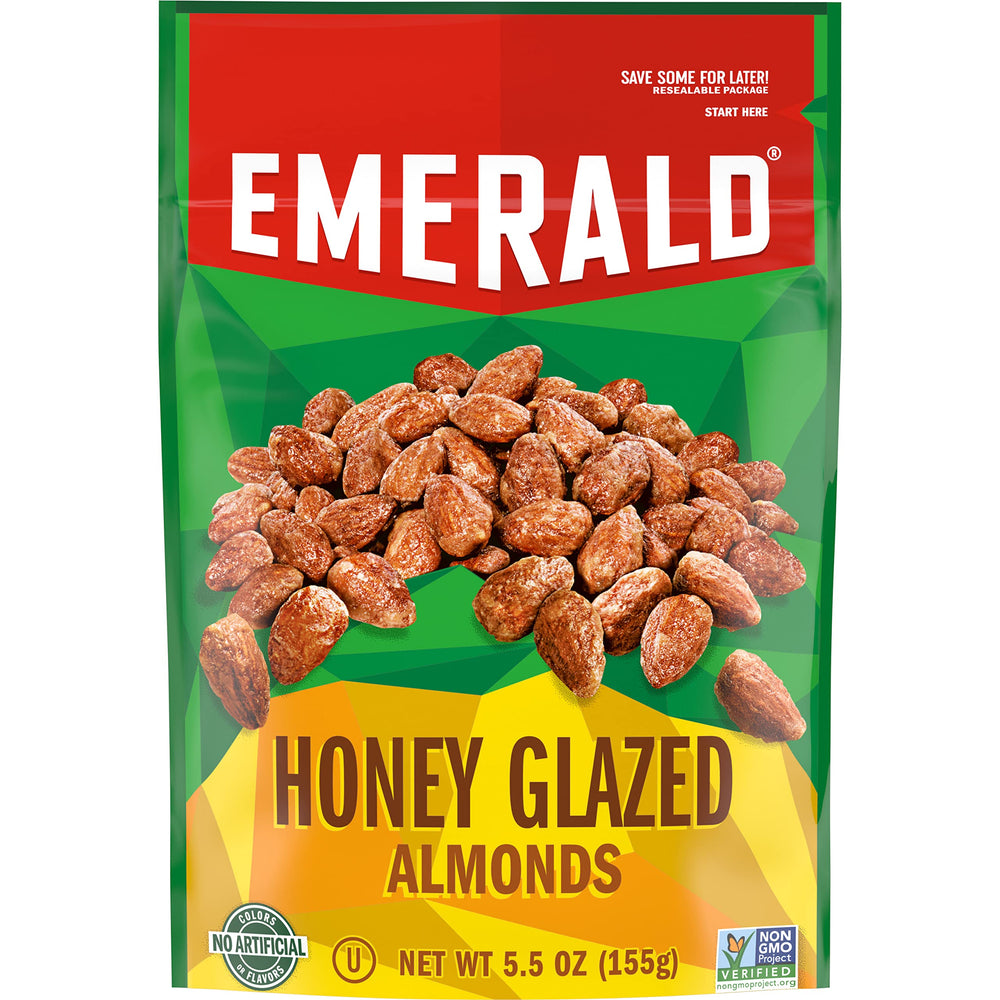 Emerald Honey Glazed Almonds close-up highlighting glossy glaze and crunchy almonds for snacking