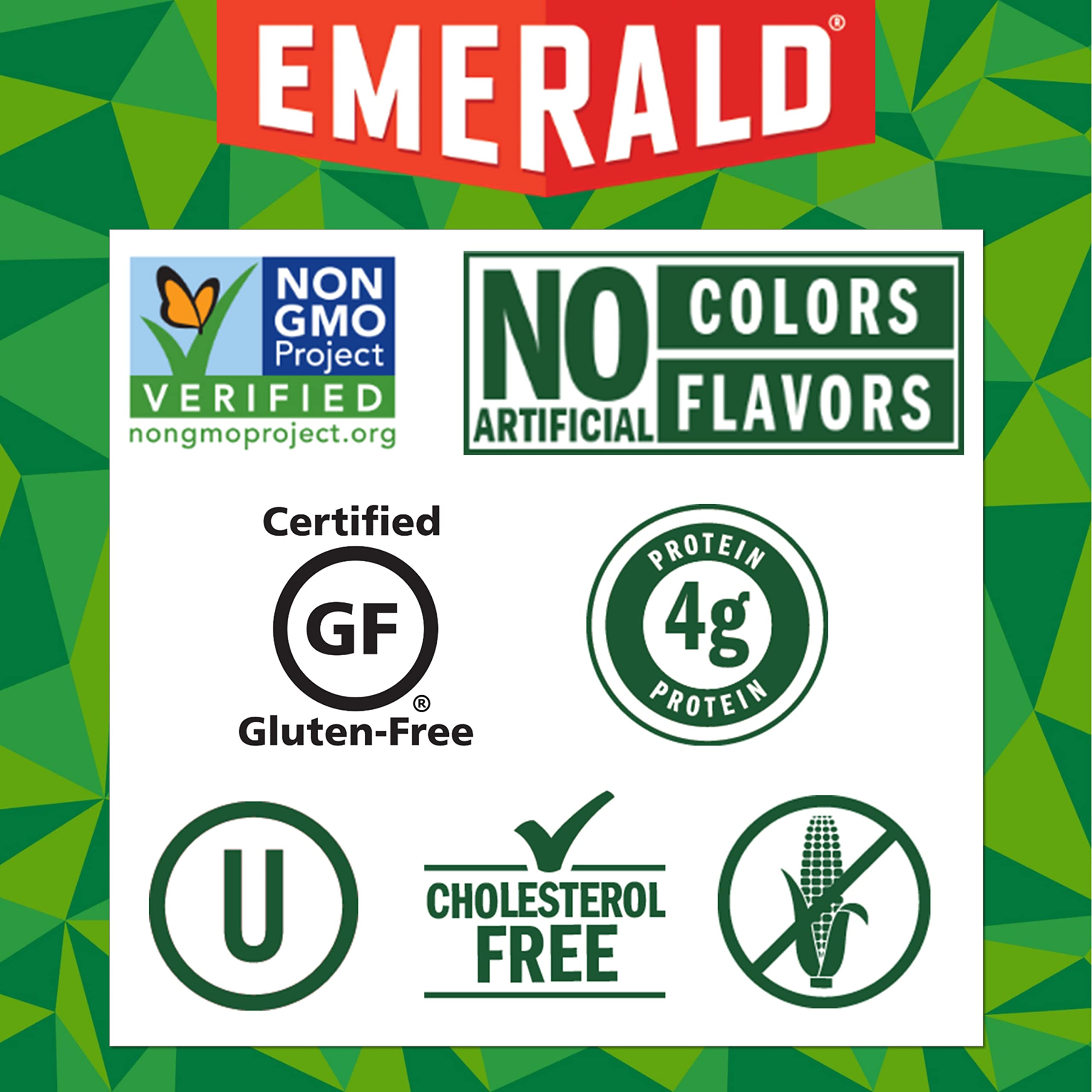 Non-GMO badge visible on Emerald Honey Glazed Almonds