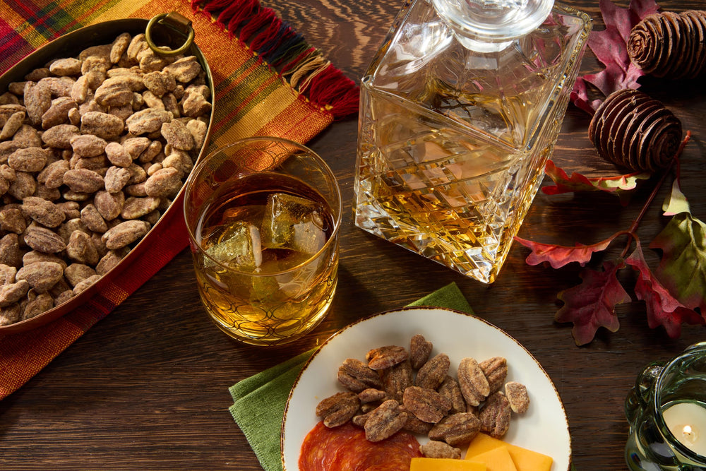 Emerald Maple Bourbon Pecans on desk, ready for snacking.