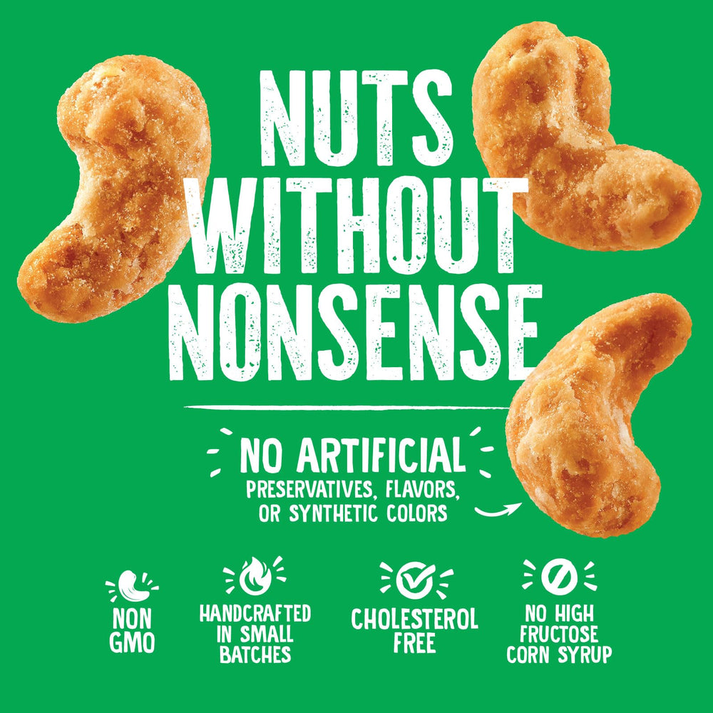 The on-the-go stash of Emerald Honey Glazed Cashews fits lunch bags.