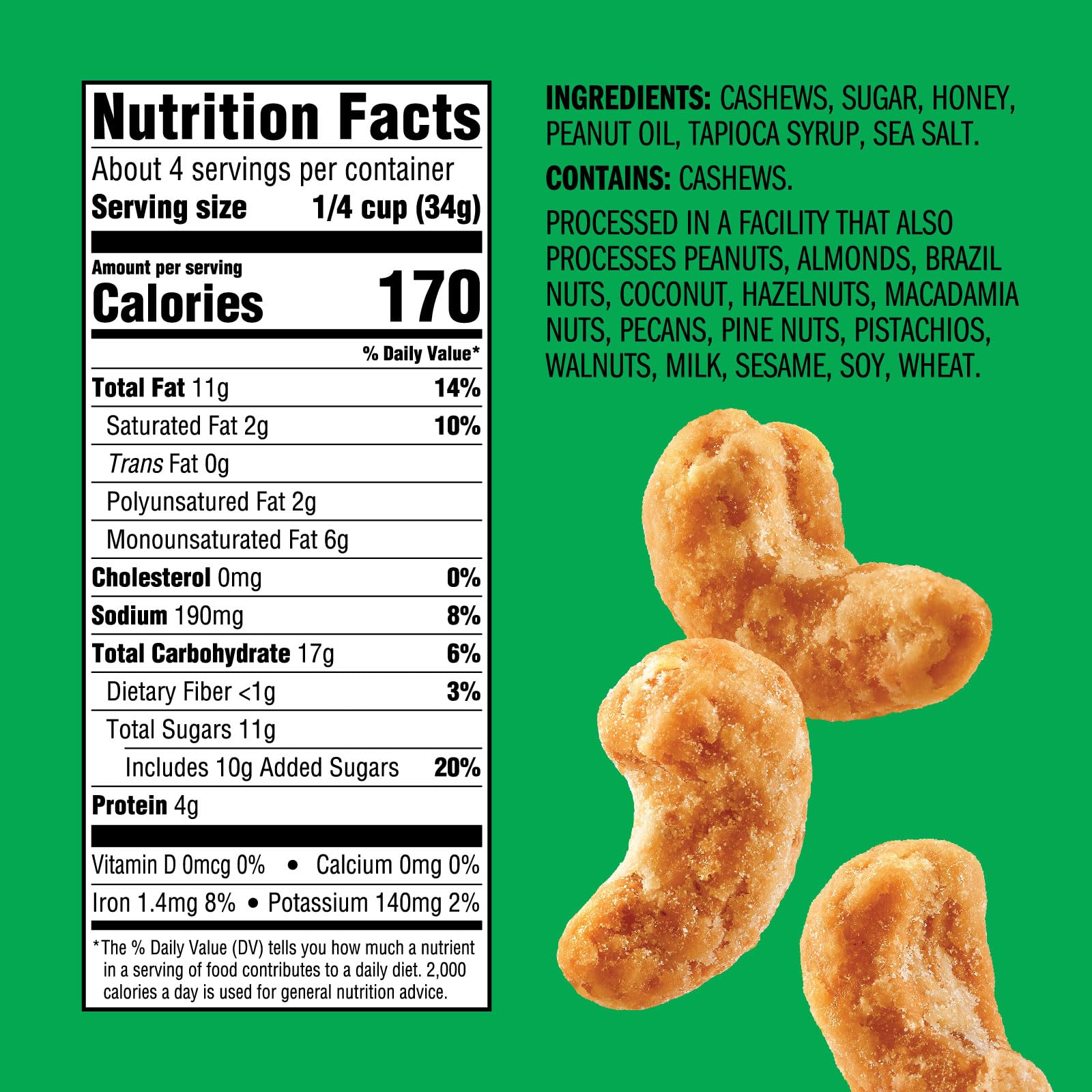 The resealable Emerald Honey Glazed Cashews bag preserves freshness for later enjoyment.
