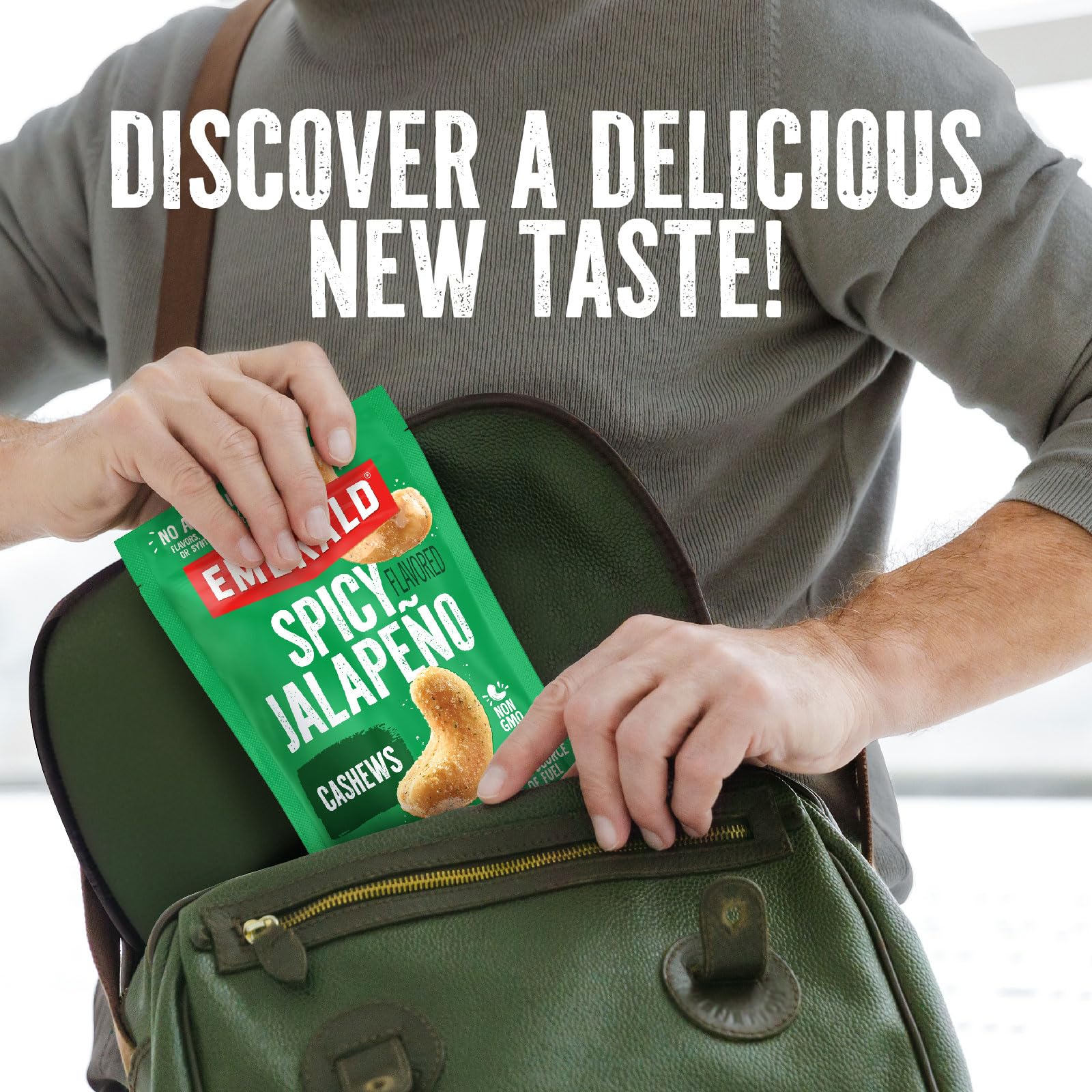 Emerald pantry bag on shelf, ideal for grab-and-go snacking.