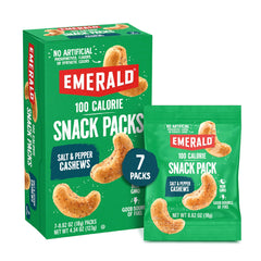 Emerald Salt and Pepper Cashews 100cal pack for portion-controlled snacking.