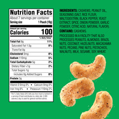 Emerald Salt and Pepper Cashews front view in resealable bag keeps freshness.
