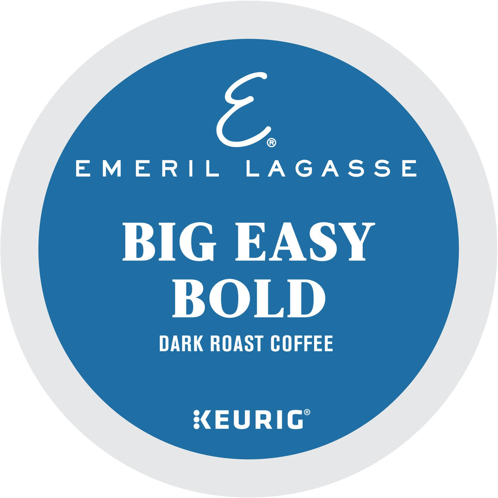 Emeril Big Easy Bold K-Cup pod closeup highlights dark roast and rich aroma.