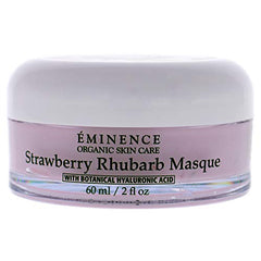 Eminence Strawberry Rhubarb Masque jar demonstrates calming, plumping action for skin