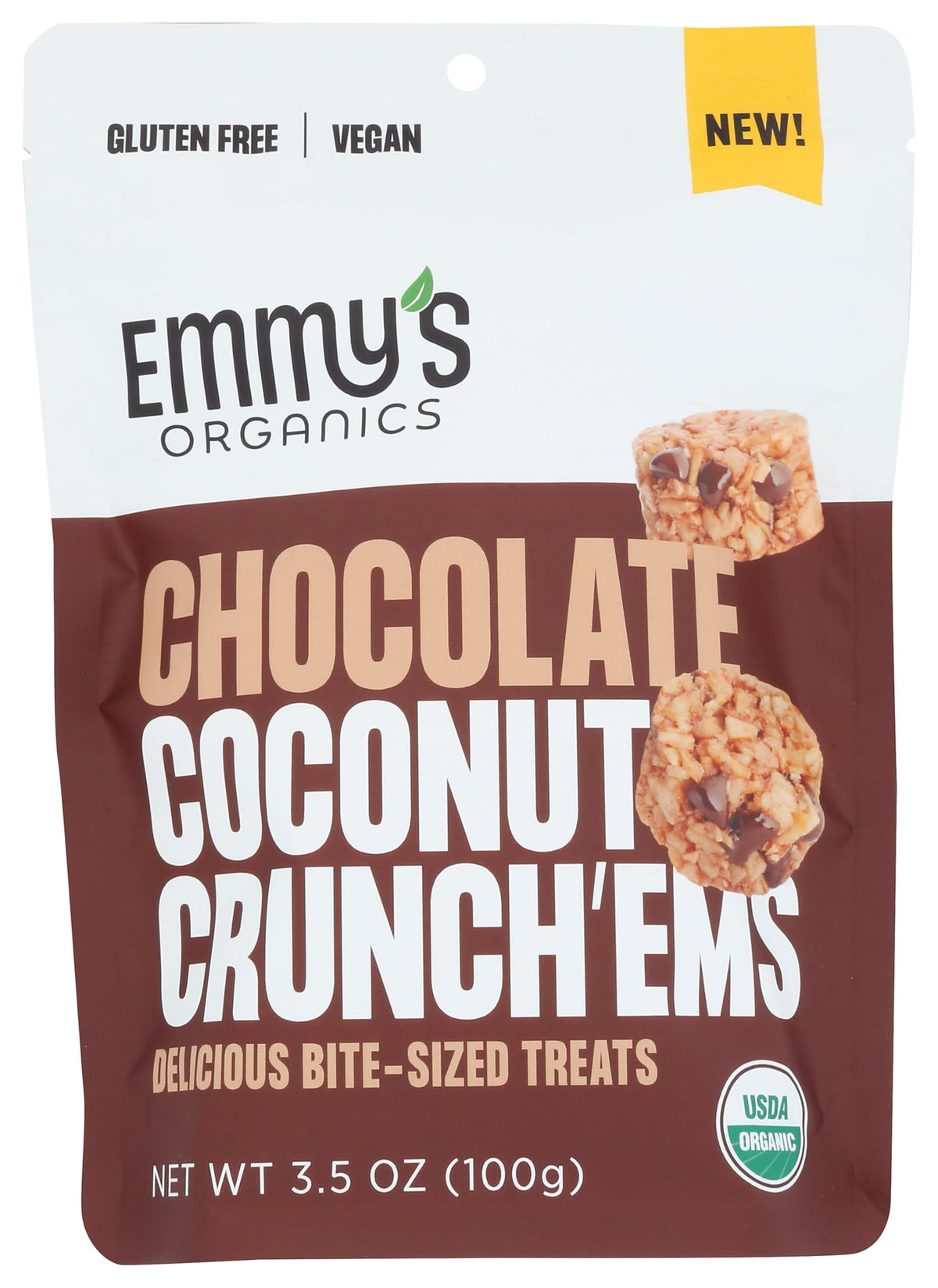 Emmys Organic Chocolate Coconut Crunch 3-5oz pack on-the-go energy snack.