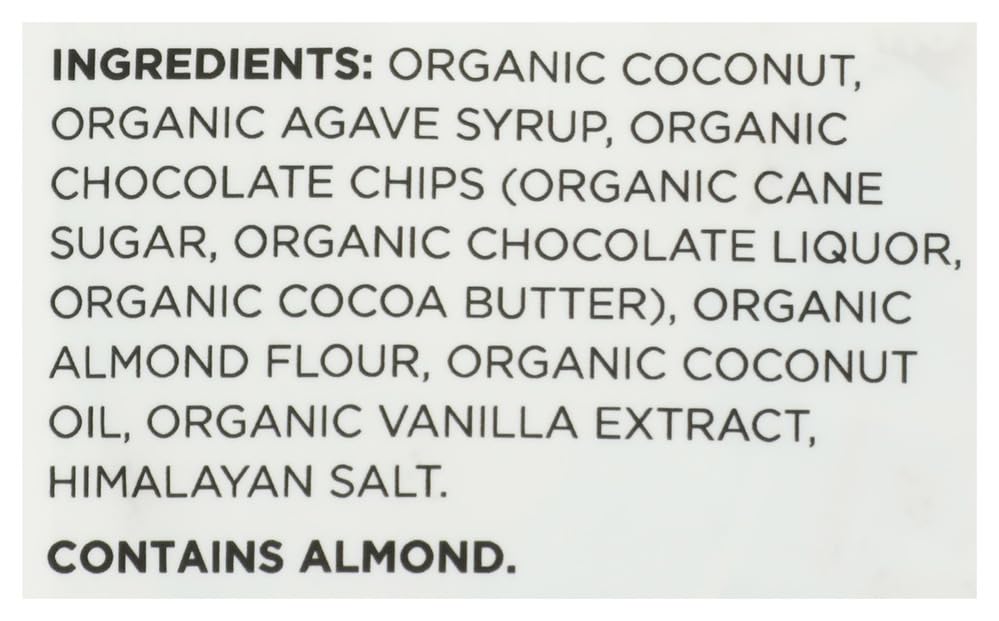 Close-up of Emmy's Organics cookie texture with moist coconut and chocolate morsels.
