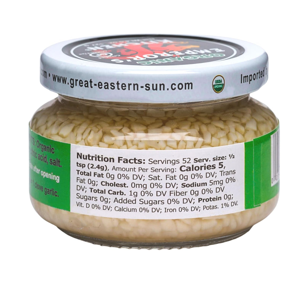 Emperor's Kitchen chopped garlic closeup highlights ready-to-use convenience