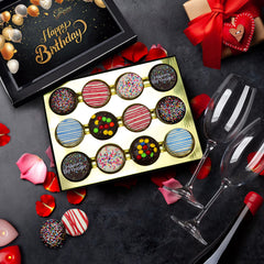 Empire Delights chocolate-covered birthday cookies—luxury treats perfect for celebrations.
