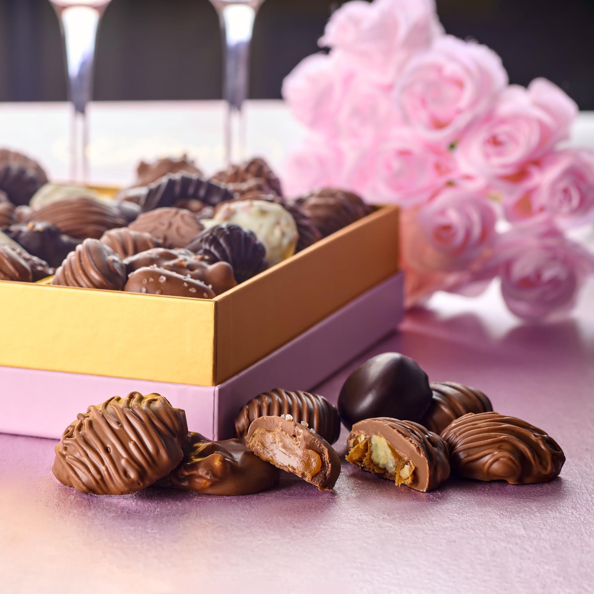 Empire Delights 16 flavor assortment chocolates displayed