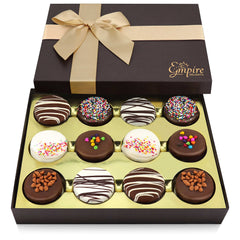 Empire Delights gift basket packaging with ribbon wrap, ready for gifting.