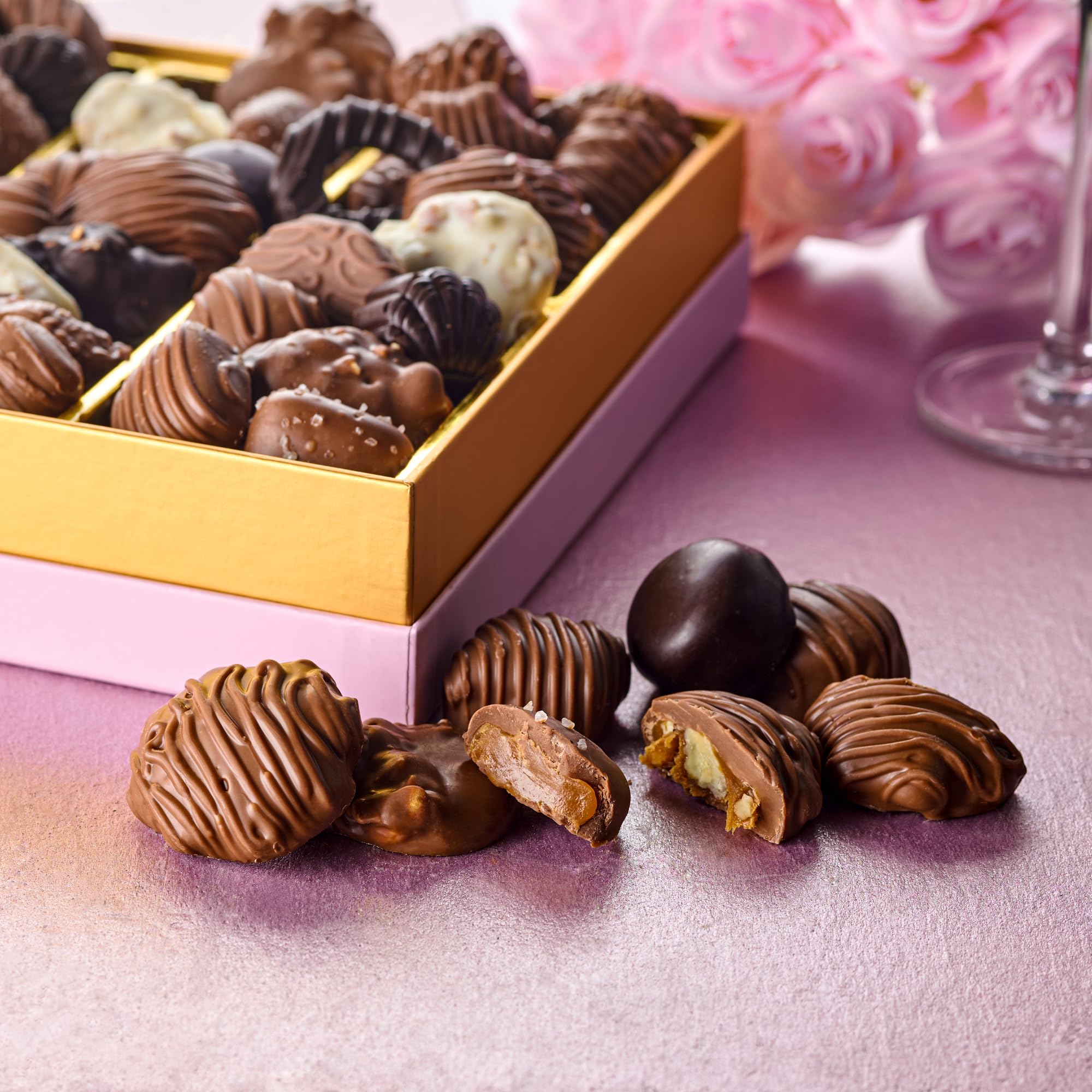 Empire Delights gift ready packaging shown with chocolates inside