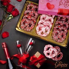 Empire Delights milk chocolate-dipped pretzels with festive sprinkles.